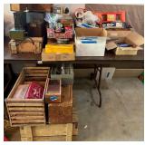 Workshop and Storage Lot with Vintage Wood Crates, Toolboxes, Hand Tools, and Accessories