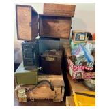Workshop and Storage Lot with Vintage Wood Crates, Toolboxes, Hand Tools, and Accessories
