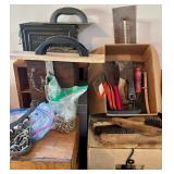 Workshop and Storage Lot with Vintage Wood Crates, Toolboxes, Hand Tools, and Accessories
