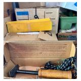 Workshop and Storage Lot with Vintage Wood Crates, Toolboxes, Hand Tools, and Accessories