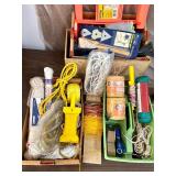 Workshop and Storage Lot with Vintage Wood Crates, Toolboxes, Hand Tools, and Accessories