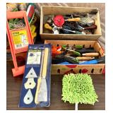Workshop and Storage Lot with Vintage Wood Crates, Toolboxes, Hand Tools, and Accessories