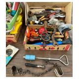 Workshop and Storage Lot with Vintage Wood Crates, Toolboxes, Hand Tools, and Accessories