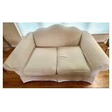 Daytons Upholstered Loveseat with Neutral Patterned Accent Pillows #2