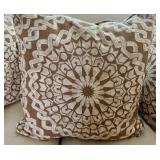 Daytons Upholstered Loveseat with Neutral Patterned Accent Pillows #2