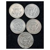 GROUP OF 5 US 40% SILVER KENNEDY HALF DOLLARS