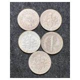 GROUP OF 5 US SILVER DIMES