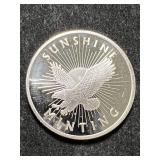 1 TROY OZ .999 FINE SILVER SUNSHINE MINTING ROUND