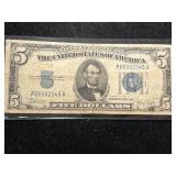1934C US BLUE SEAL $5 SILVER CERTIFICATE