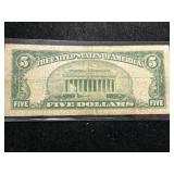 1934C US BLUE SEAL $5 SILVER CERTIFICATE