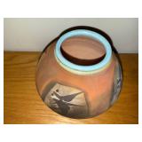 Handcrafted Signed Raku Pottery Vase with Abstract Design