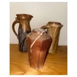 Set of 3 Handcrafted Studio Pottery Pitchers / Vases