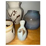 Collection of 5 Artisan Studio Pottery Vases and Candle Holder