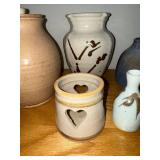 Collection of 5 Artisan Studio Pottery Vases and Candle Holder