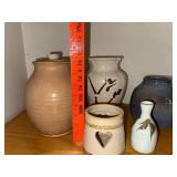 Collection of 5 Artisan Studio Pottery Vases and Candle Holder
