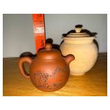 Chinese Clay Teapot and Lidded Jar with Calligraphy