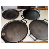 Lot of 4 Lodge Cast Iron Skillets and Griddles Various Sizes