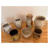 Collection of 7 Studio Pottery Cups and Jars, Signed Ceramic Pieces