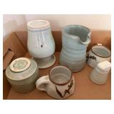 Collection of 8 Studio Art Pottery Pitchers, Cups and Creamers - Signed