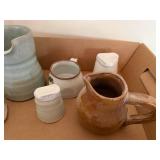 Collection of 8 Studio Art Pottery Pitchers, Cups and Creamers - Signed