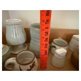 Collection of 8 Studio Art Pottery Pitchers, Cups and Creamers - Signed