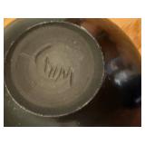 Signed Blackware Pottery Vase with Native Design, 4 Inch