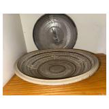 Set of 2 Signed Studio Art Pottery Bowls with Decorative Glaze, 15 Inch Diameter