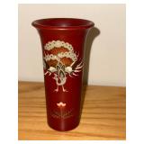 Longstem Red Lacquer Vase with Bird and Floral Motif, 6 Inch