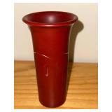 Longstem Red Lacquer Vase with Bird and Floral Motif, 6 Inch