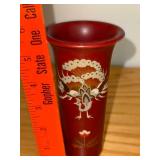 Longstem Red Lacquer Vase with Bird and Floral Motif, 6 Inch