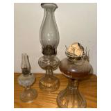 Set of 3 Vintage Glass Oil Lamps