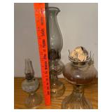 Set of 3 Vintage Glass Oil Lamps