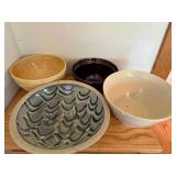 Set of 4 Vintage Stoneware Mixing Bowls Including McCoy and Handcrafted Designs