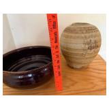 Handmade Pottery Bowl and Vase Set with Artist Signatures