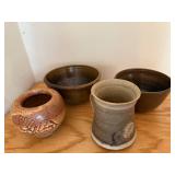 Set of 4 Studio Art Pottery Bowls and Cups Signed by Artists
