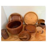 Collection of Wooden Bowls, Plates, and Kitchenware