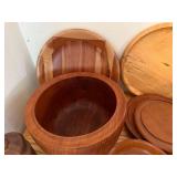 Collection of Wooden Bowls, Plates, and Kitchenware
