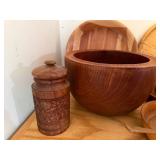 Collection of Wooden Bowls, Plates, and Kitchenware