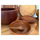 Collection of Wooden Bowls, Plates, and Kitchenware