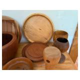 Collection of Wooden Bowls, Plates, and Kitchenware