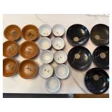 Japanese Tea Cup and Bowl Set with Lacquer Plates and Wooden Bowls