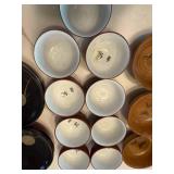 Japanese Tea Cup and Bowl Set with Lacquer Plates and Wooden Bowls