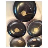 Japanese Tea Cup and Bowl Set with Lacquer Plates and Wooden Bowls