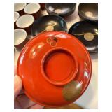 Japanese Tea Cup and Bowl Set with Lacquer Plates and Wooden Bowls