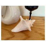 Decorative Lot: Oneida Stoneware Pitcher, Silver-Plated Goblet, and Conch Shell