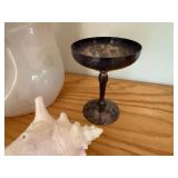 Decorative Lot: Oneida Stoneware Pitcher, Silver-Plated Goblet, and Conch Shell