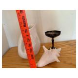 Decorative Lot: Oneida Stoneware Pitcher, Silver-Plated Goblet, and Conch Shell