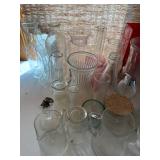 Mixed Collection of Vintage and Modern Glass Vases, Bottles, and Jars