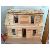 Wooden Log Cabin Dollhouse with My Family Dolls and Accessories