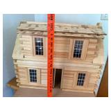 Wooden Log Cabin Dollhouse with My Family Dolls and Accessories